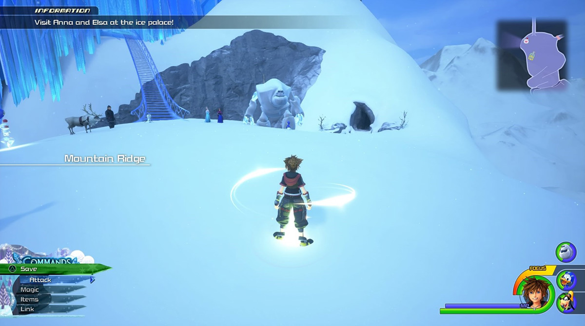 Sora arrives at the Mountain Ridge save point / Kingdom Hearts 3