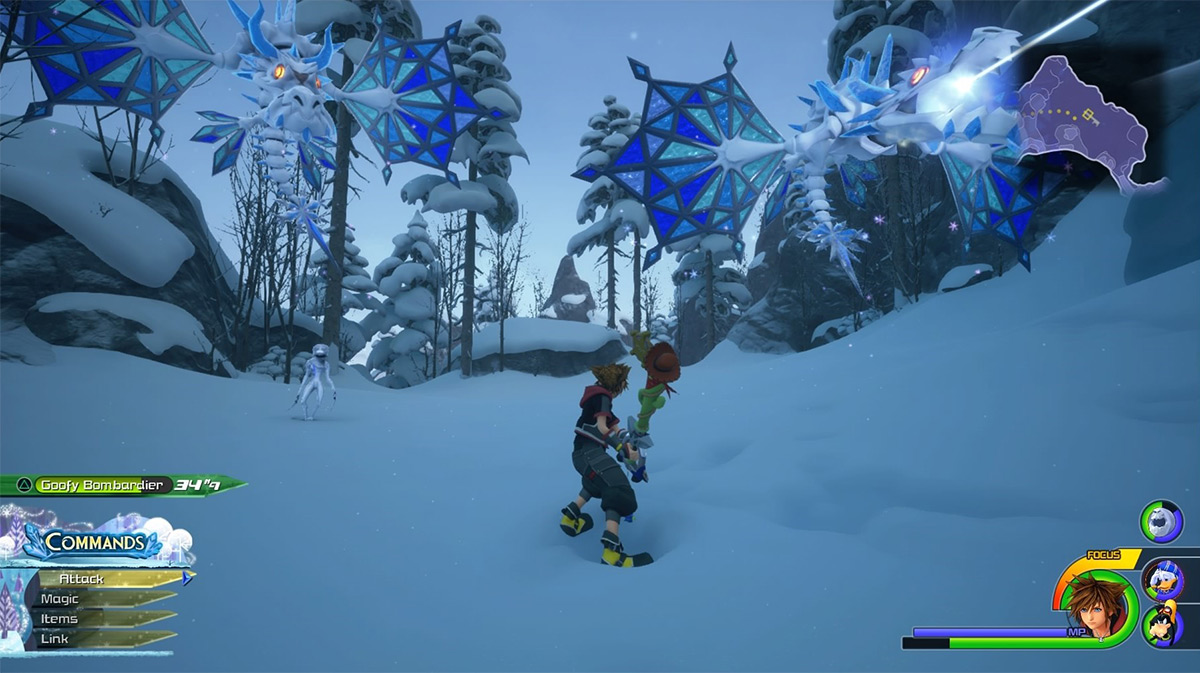 Sora facing two Frost Serpents / Kingdom Hearts 3