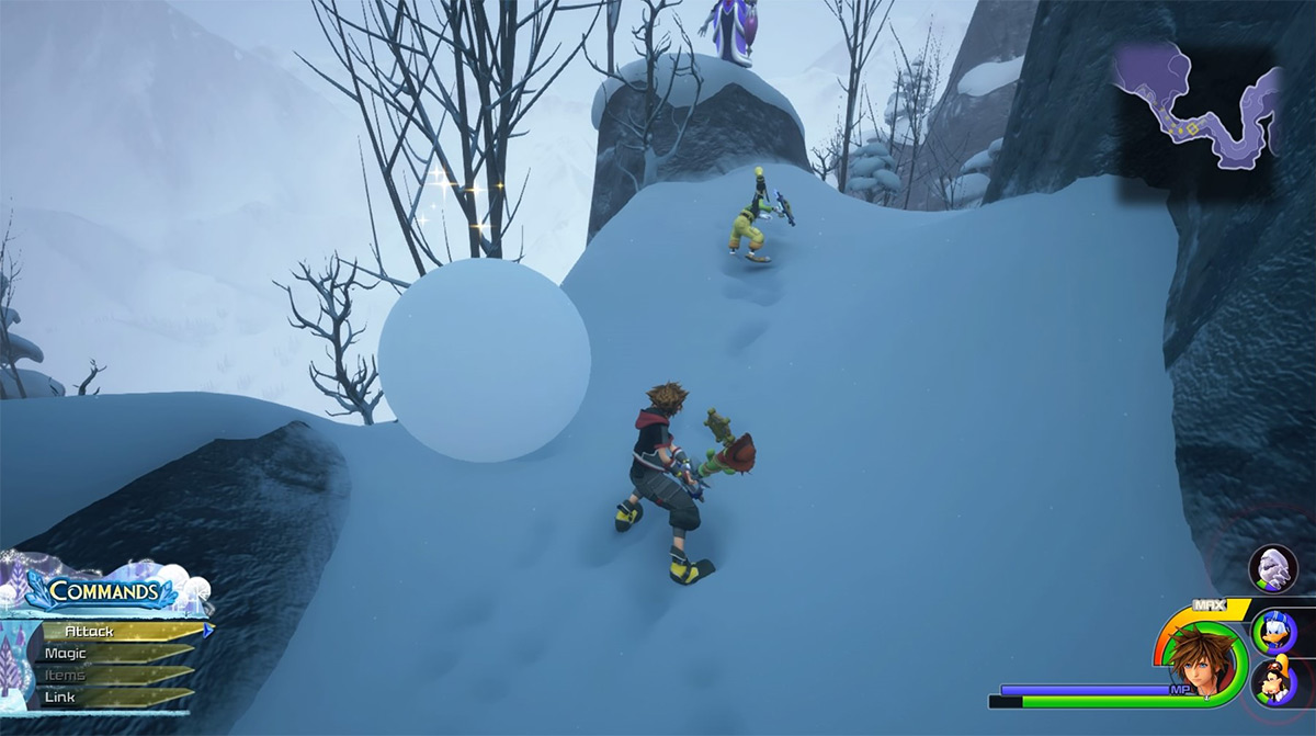 Sora ready to do some snowball rolling / Kingdom Hearts 3