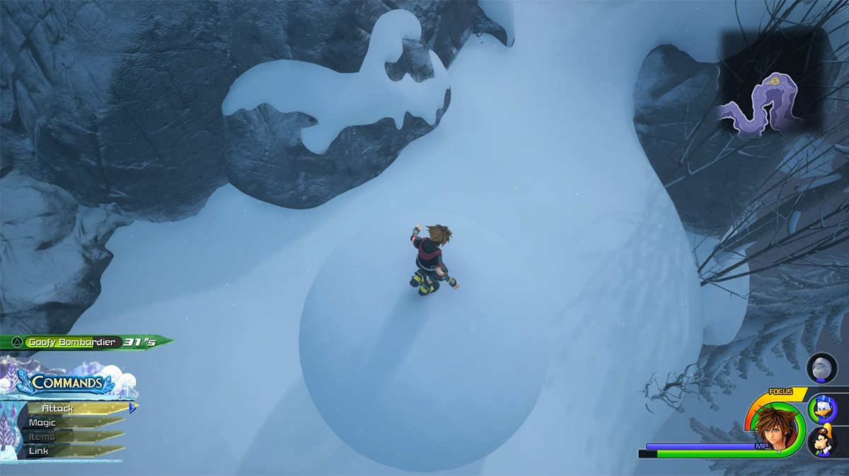 Sora riding a giant snowball / Kingdom Hearts 3