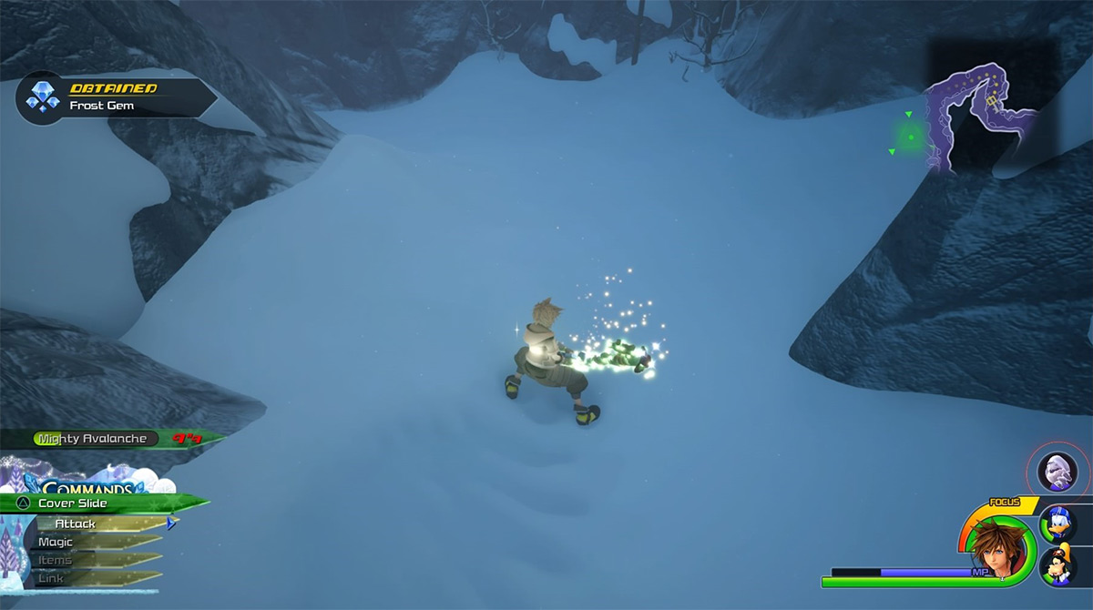 Smashing giant snowballs guarantees a Frost Gem drop / Kingdom Hearts 3