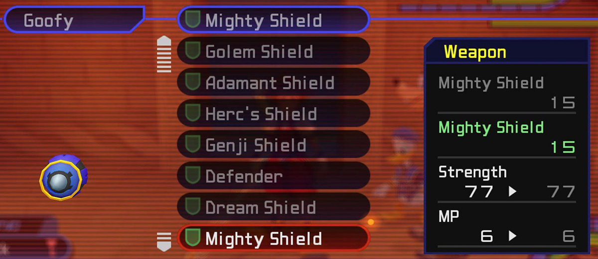 Mighty Shield stats screen