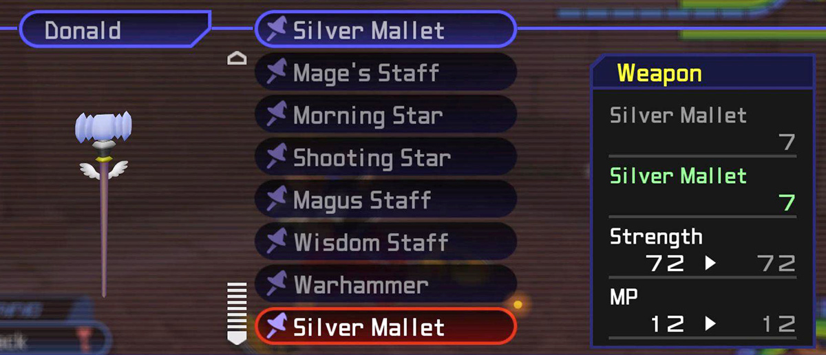 Silver Mallet staff screen stats