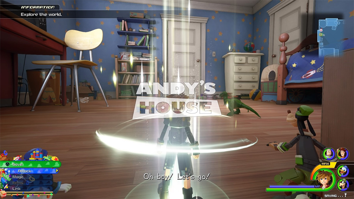 Sora arrives at the Andy’s House save point  / Kingdom Hearts 3