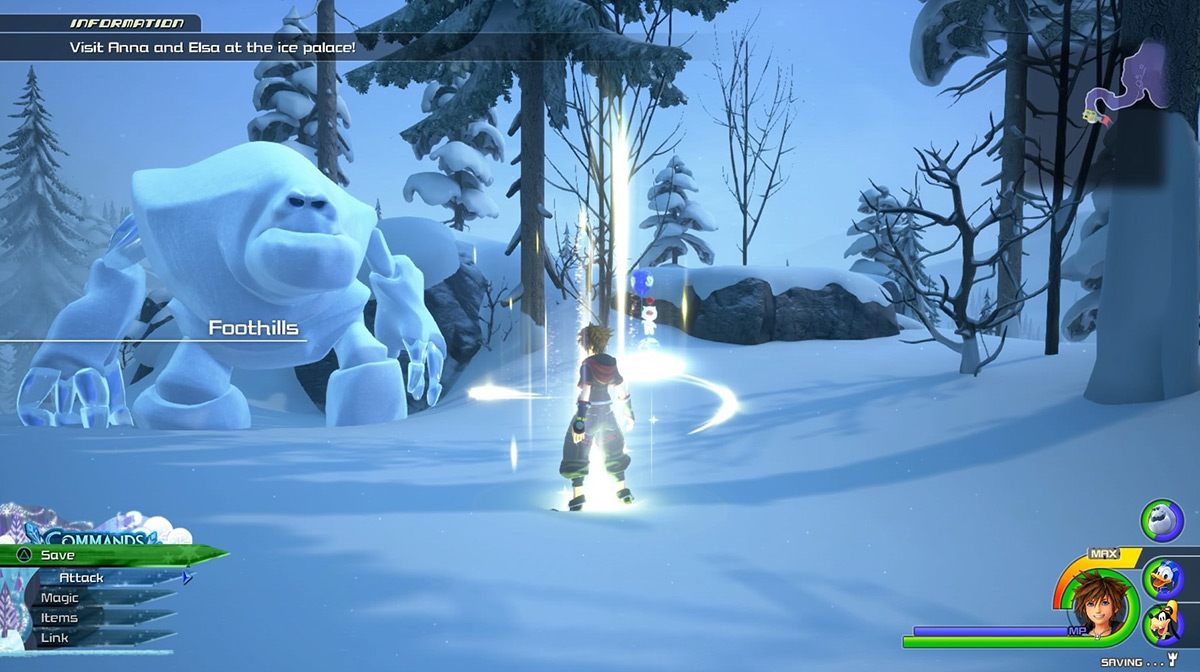 Sora arrives at the Foothills save point / Kingdom Hearts 3