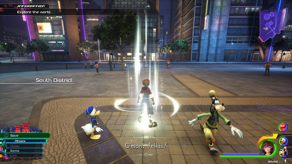 Sora arrives at the South District: Night save point / Kingdom Hearts 3