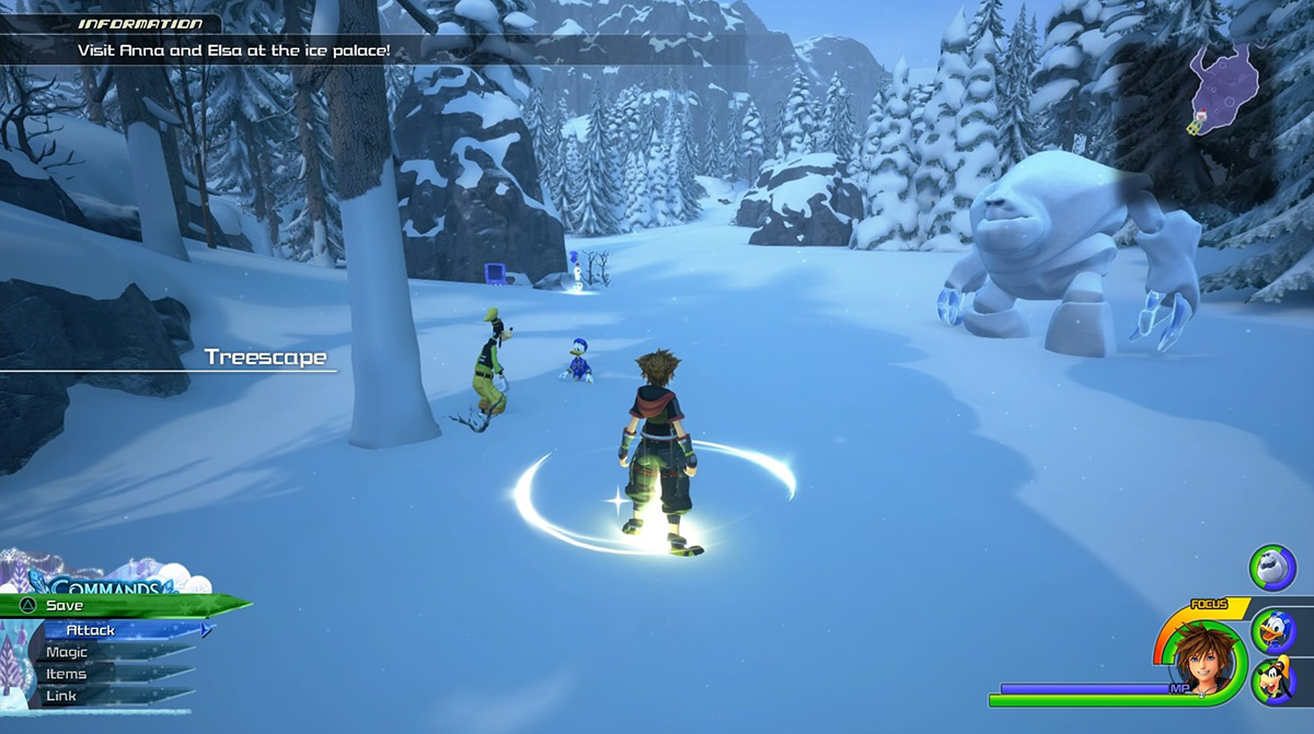 Sora at the Treescape save point / Kingdom Hearts 3