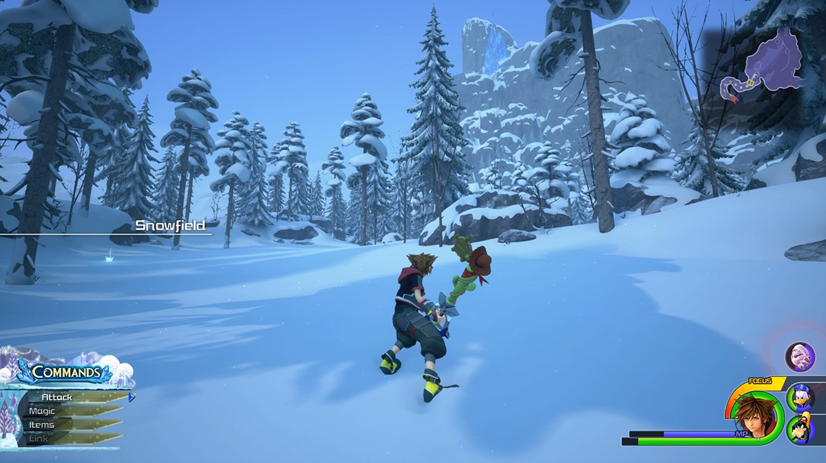 Sora enters the vast Snowfield area / Kingdom Hearts 3