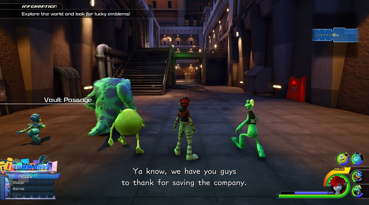 Sora and friends venturing into the Vault Passage area / Kingdom Hearts 3