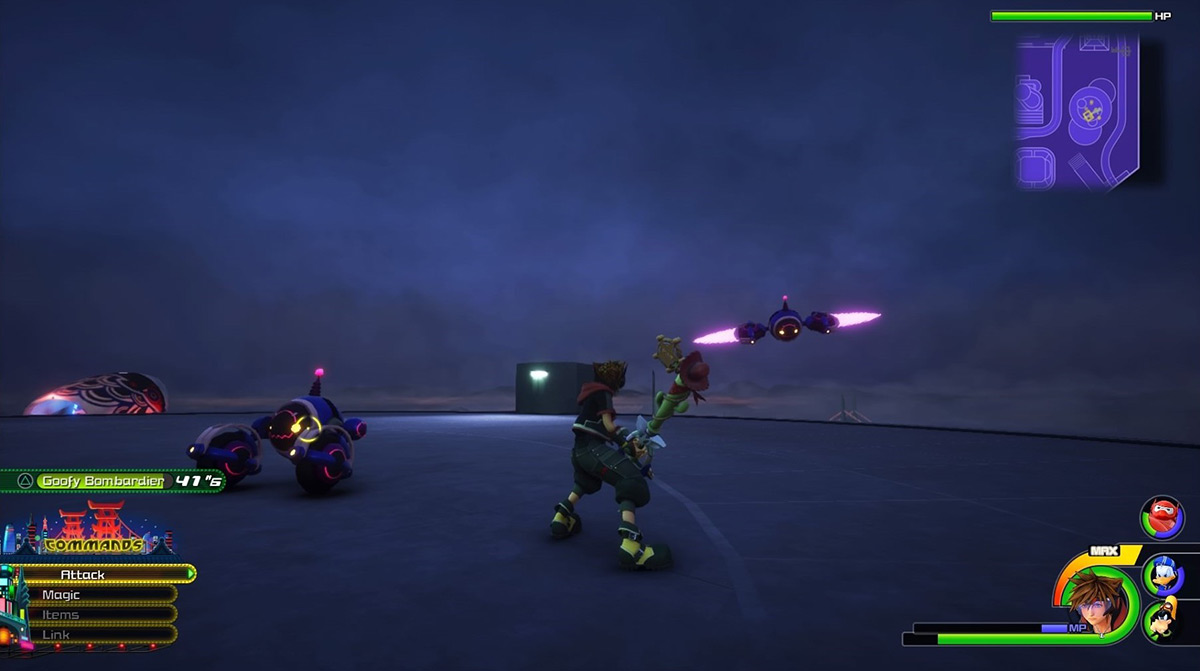 Tireblades attack Sora from air and ground / Kingdom Hearts 3