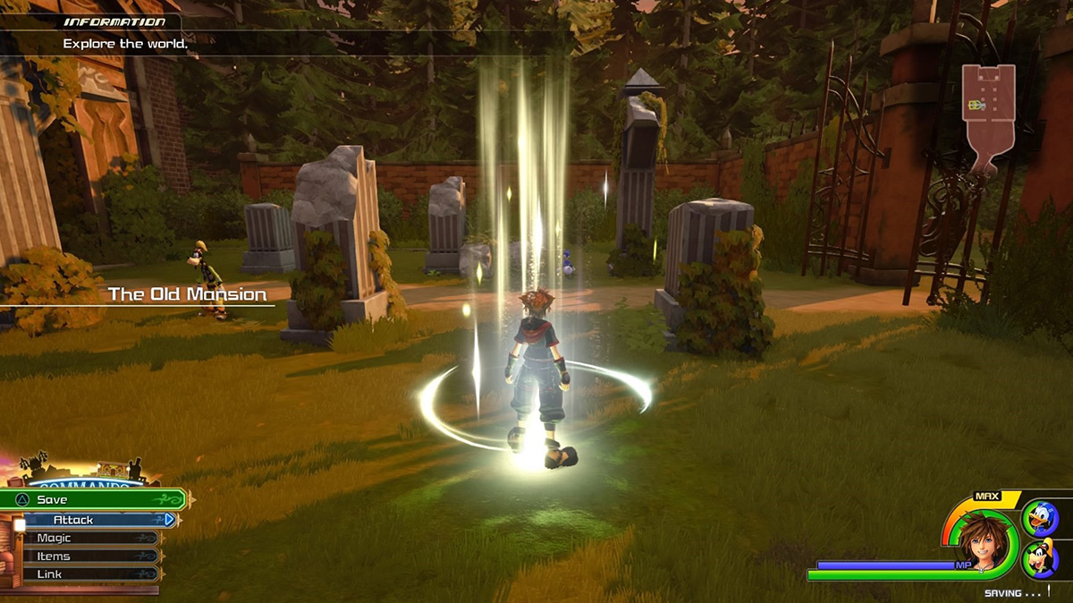 Sora at The Old Mansion save point / Kingdom Hearts 3