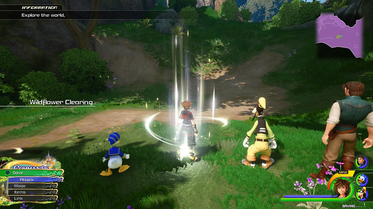 Sora at the Wildflower Clearing save point / Kingdom Hearts 3