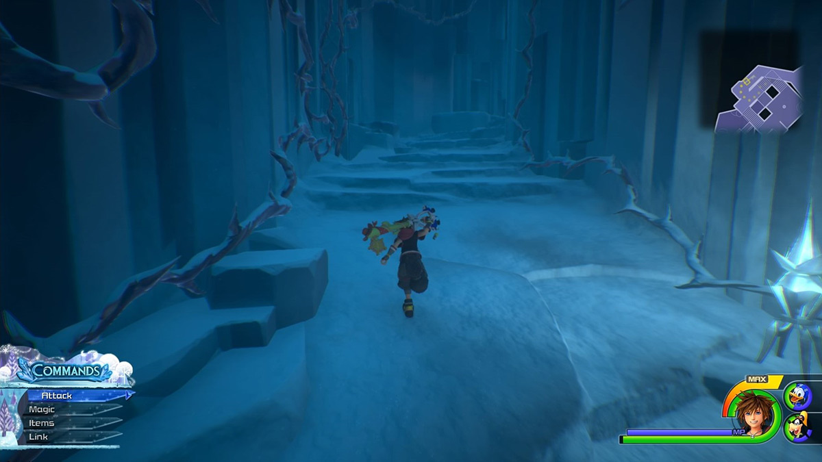 Sora heading up along the passageway / Kingdom Hearts 3