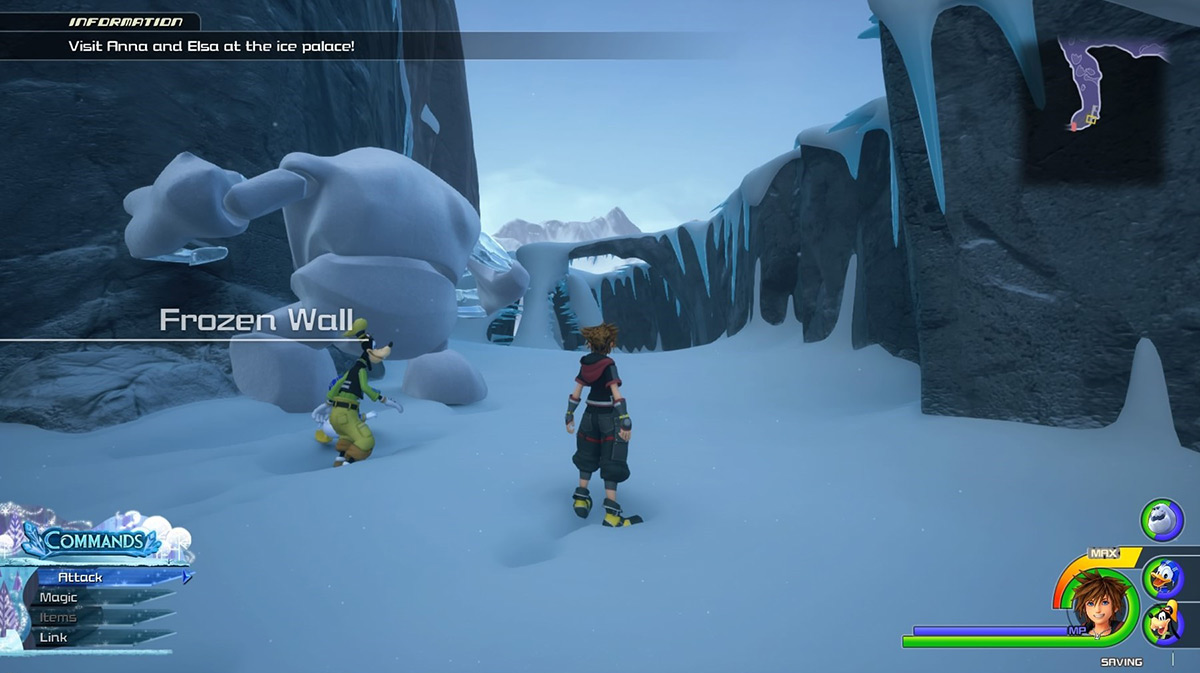 Sora and Goofy reach the Frozen Wall area / Kingdom Hearts 3