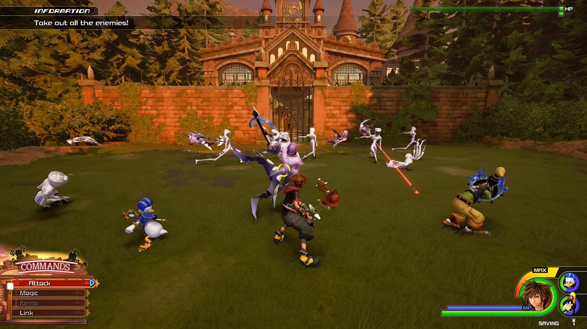 A group of Dusks and Snipers attack Sora, Goofy and Donald / Kingdom Hearts 3