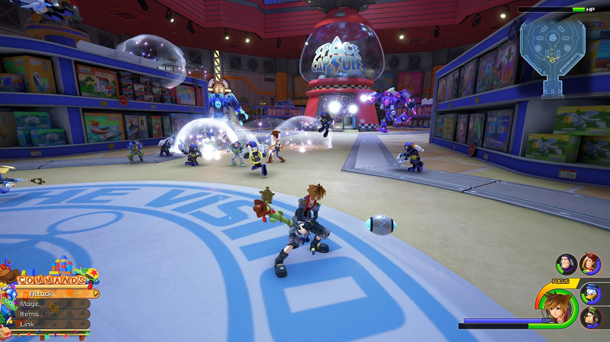 A Toy Trooper’s grenade about to hit Sora / Kingdom Hearts 3