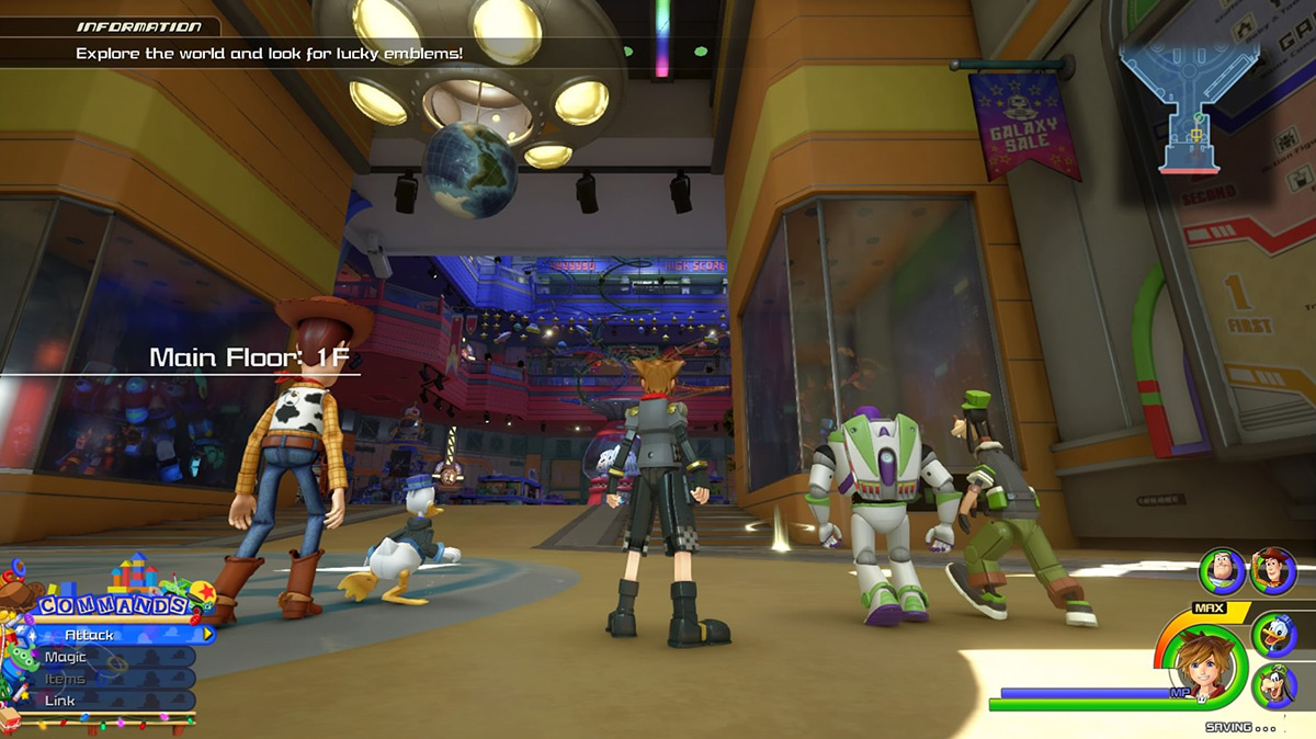 Sora and friends arrive at the Main Floor: 1F save point / Kingdom Hearts 3