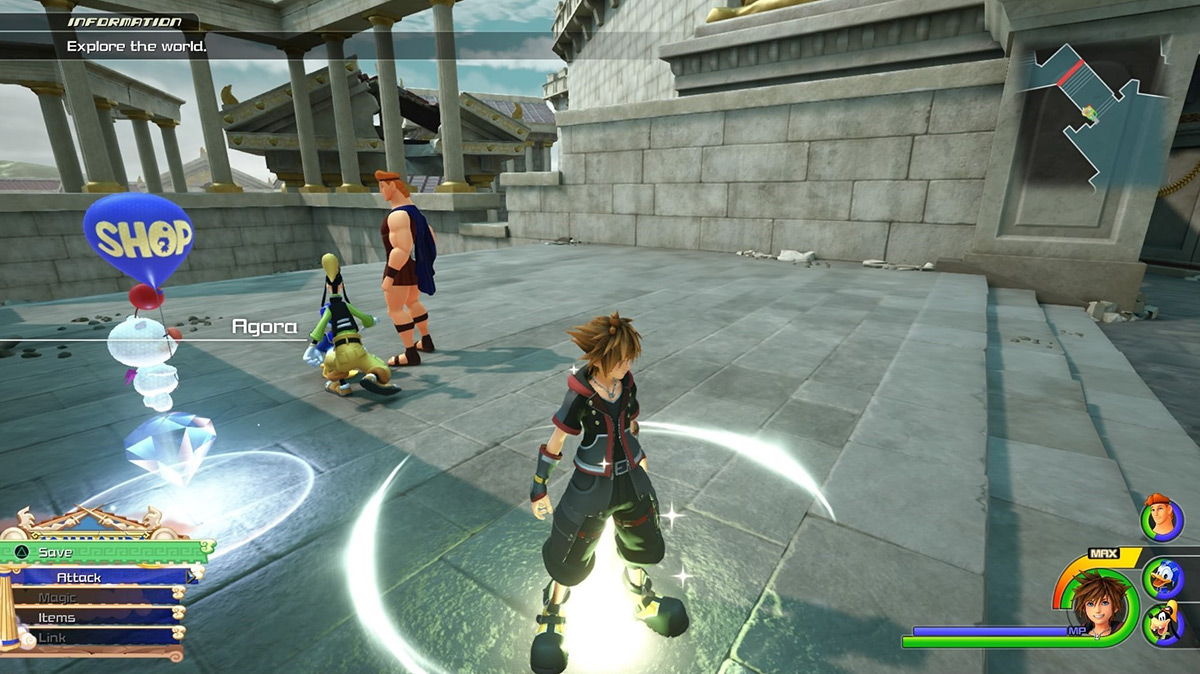 Sora arrives at the Agora save point / Kingdom Hearts 3