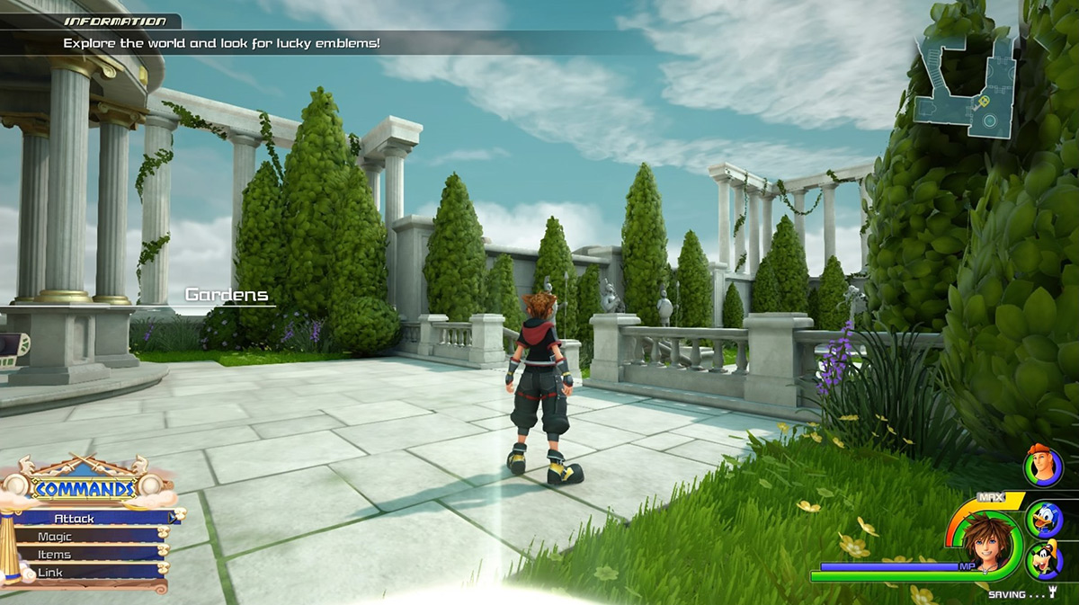 Sora arrives at the Gardens save point / Kingdom Hearts 3