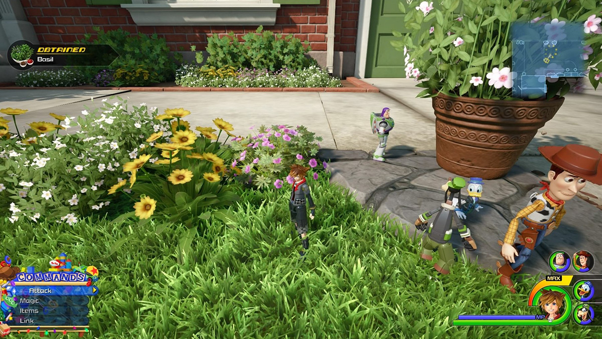 Find Basil near the flowerbeds in the grass / Kingdom Hearts 3