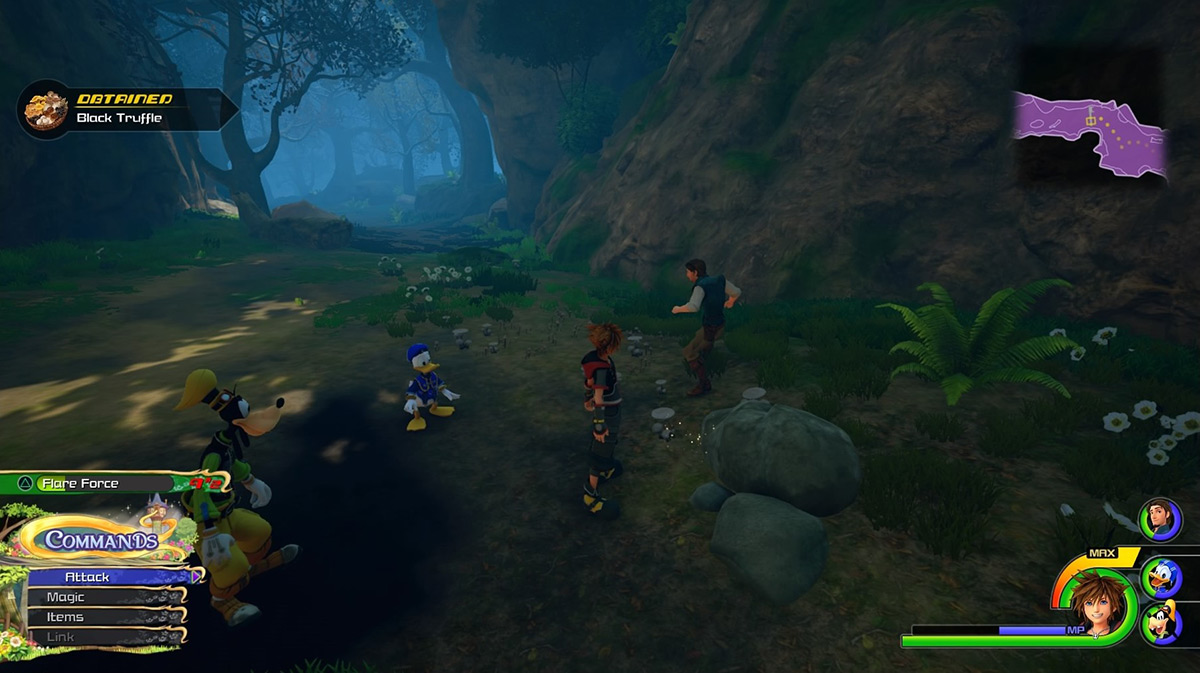 The mushroom spot near the save point gives Black truffles / Kingdom Hearts 3