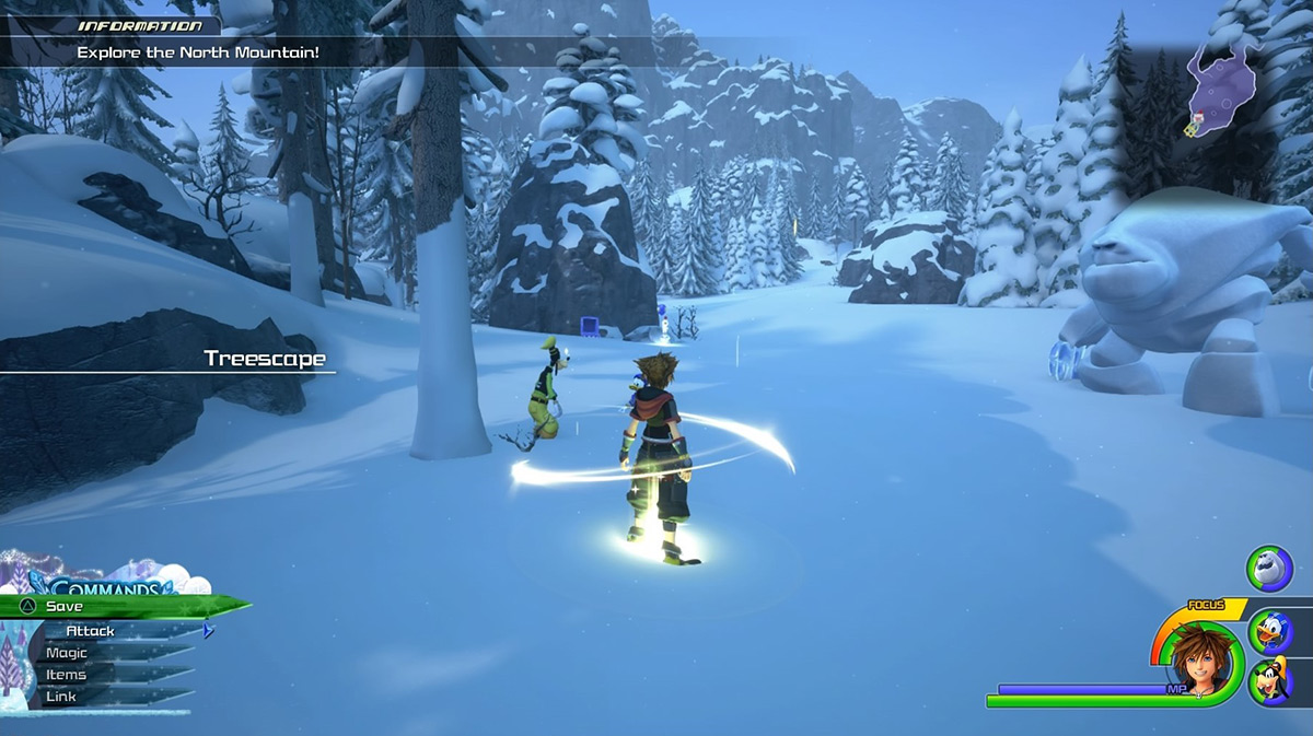 Sora arrives at the Treescape save point / Kingdom Hearts 3