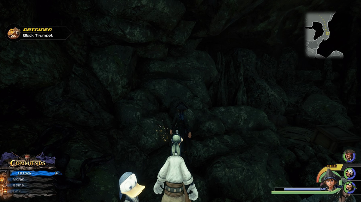 Enter the cave to find a mushroom spot that gives Black Trumpets / Kingdom Hearts 3