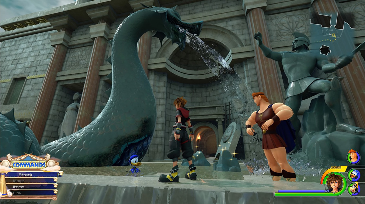 Enter the building behind the fountain to access the Alleyway / Kingdom Hearts 3