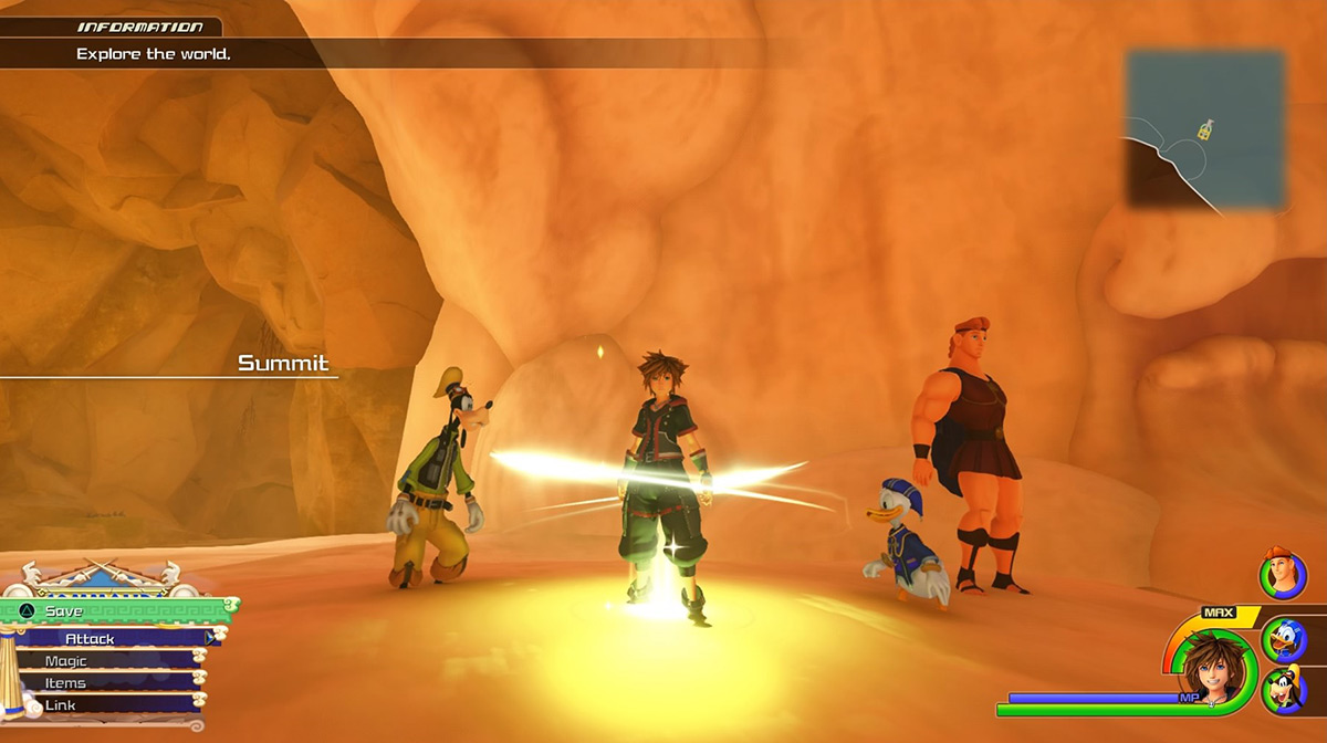 Head back into the Cliff Ascent area from the Summit save point / Kingdom Hearts 3