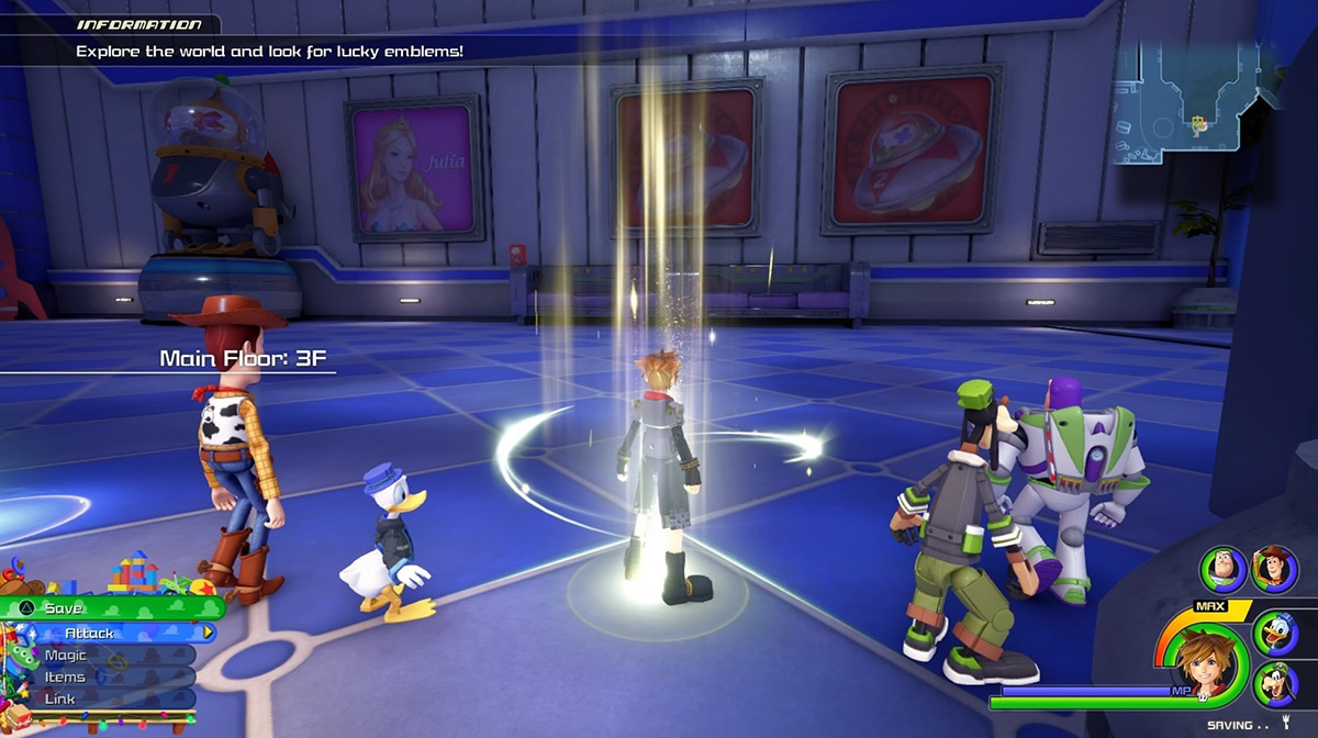 Sora and friends at the Main Floor: 3F save point / Kingdom Hearts 3