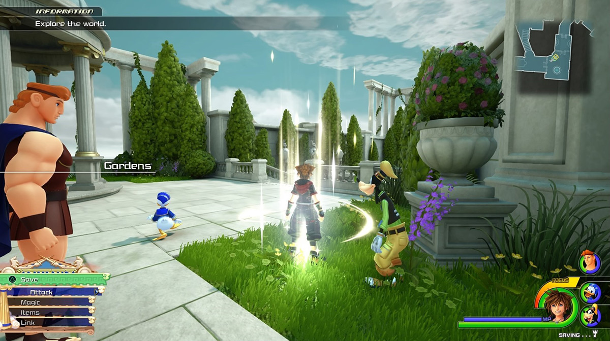 Sora arrives at the Gardens save point / Kingdom Hearts 3