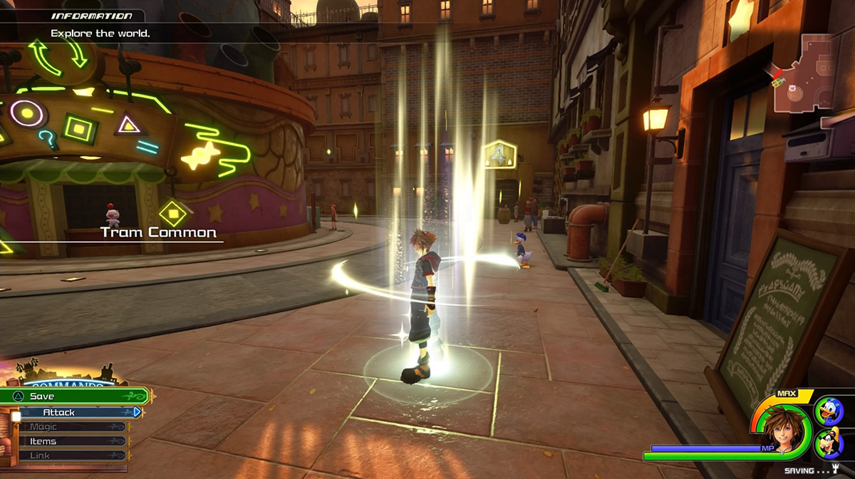 Sora reaches the Tram Common save point / Kingdom Hearts 3