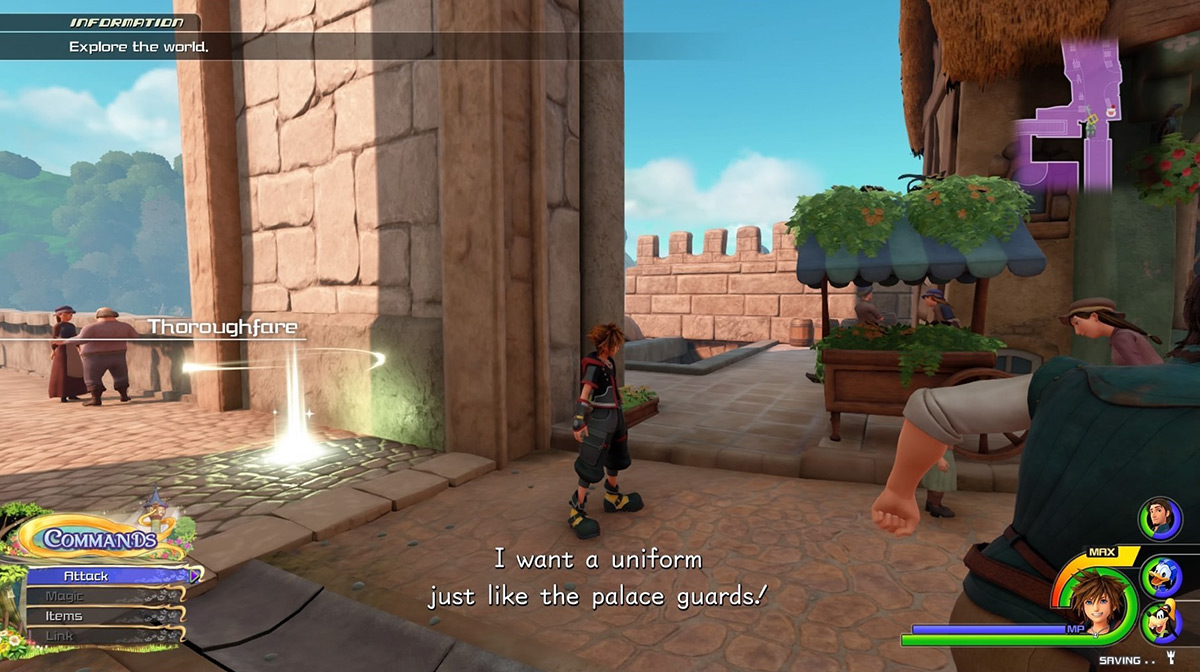 Take the stairs left of the save point to reach the Wharf / Kingdom Hearts 3