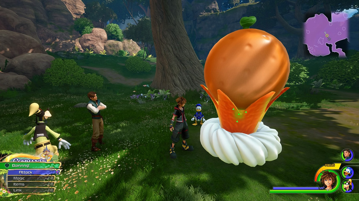 Check the giant orange to start the Orange Flan Challenge / Kingdom Hearts 3