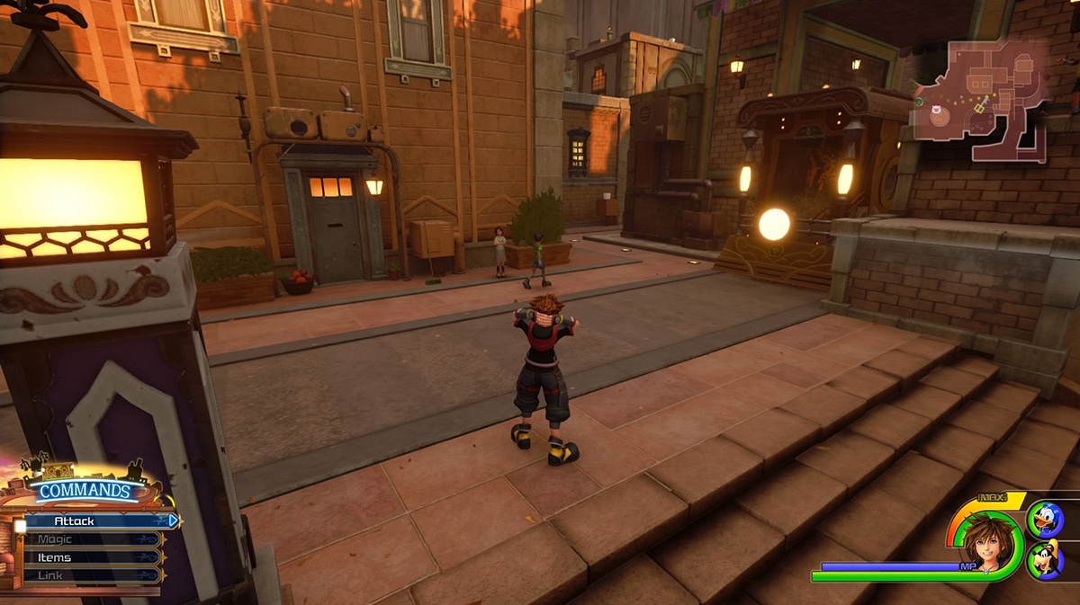 Head for the back alley near the tram route to find the lunch box / Kingdom Hearts 3