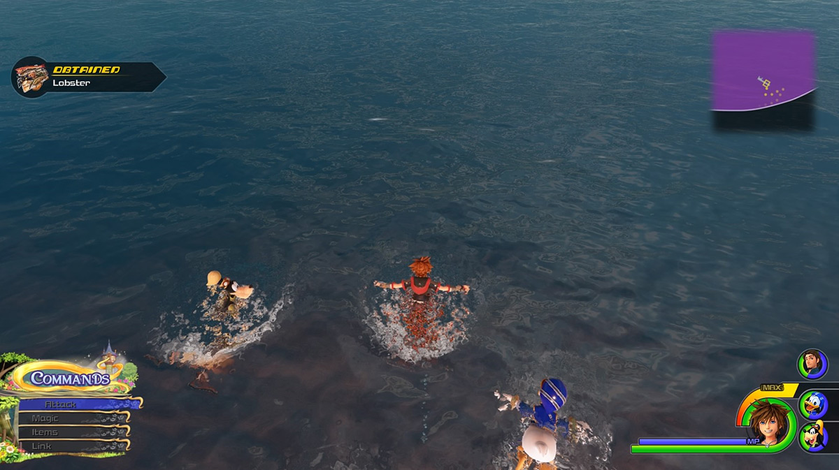 Swim to the south of the lake to find Lobsters / Kingdom Hearts 3