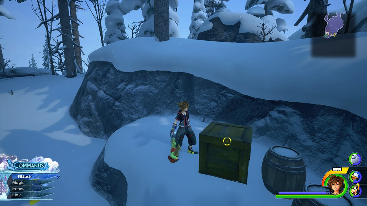 The yellow crate near the save point contains Carrots / Kingdom Hearts 3