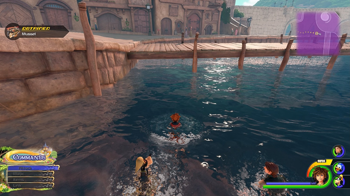 There’s a bubbling spot next to the second pier that gives Mussels / Kingdom Hearts 3