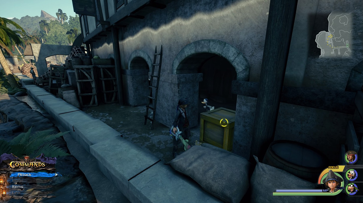 There’s a yellow crate hidden inside the building that always contains Quail / Kingdom Hearts 3