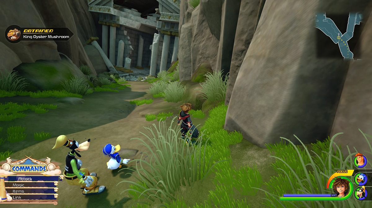 Go northwest of the Gardens save point to find King Oyster Mushrooms / Kingdom Hearts 3