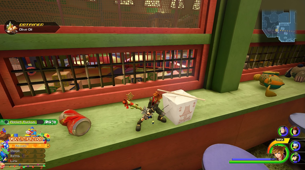 The lunch box near Kid Korral randomly gives Olive Oil / Kingdom Hearts 3