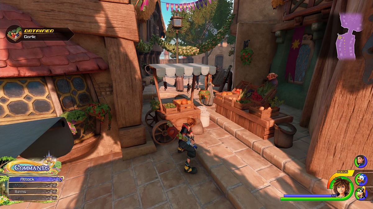 The vegetable stalls northwest of the save point can give garlic / Kingdom Hearts 3