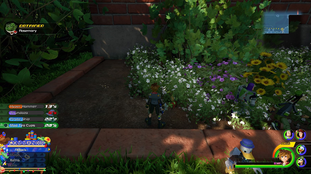 The flowerbed in the southeastern corner has Rosemary / Kingdom Hearts 3