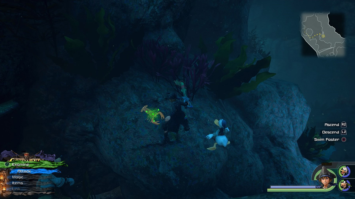 The underwater area in the Huddled Isles has a lobster spot near the center / Kingdom Hearts 3