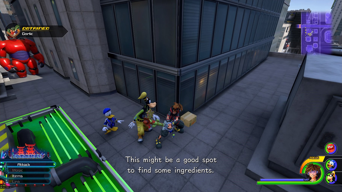 A vegetable box atop a building near Central District contains Garlic / Kingdom Hearts 3