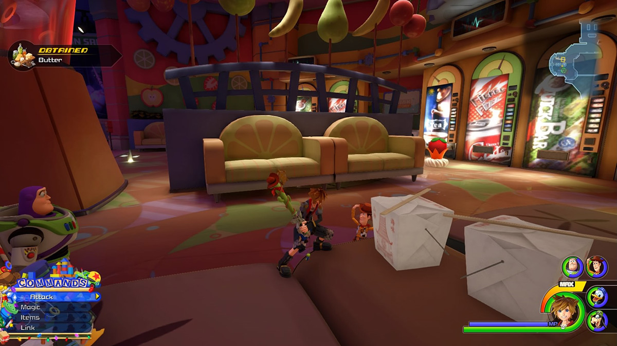 Find lunch boxes on the couch in the Rest Area to obtain Butter / Kingdom Hearts 3