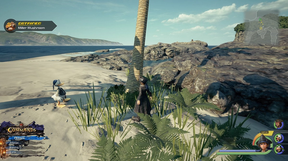 Find Miller Mushroom under a tree south of the Sandbar Isle save point / Kingdom Hearts 3