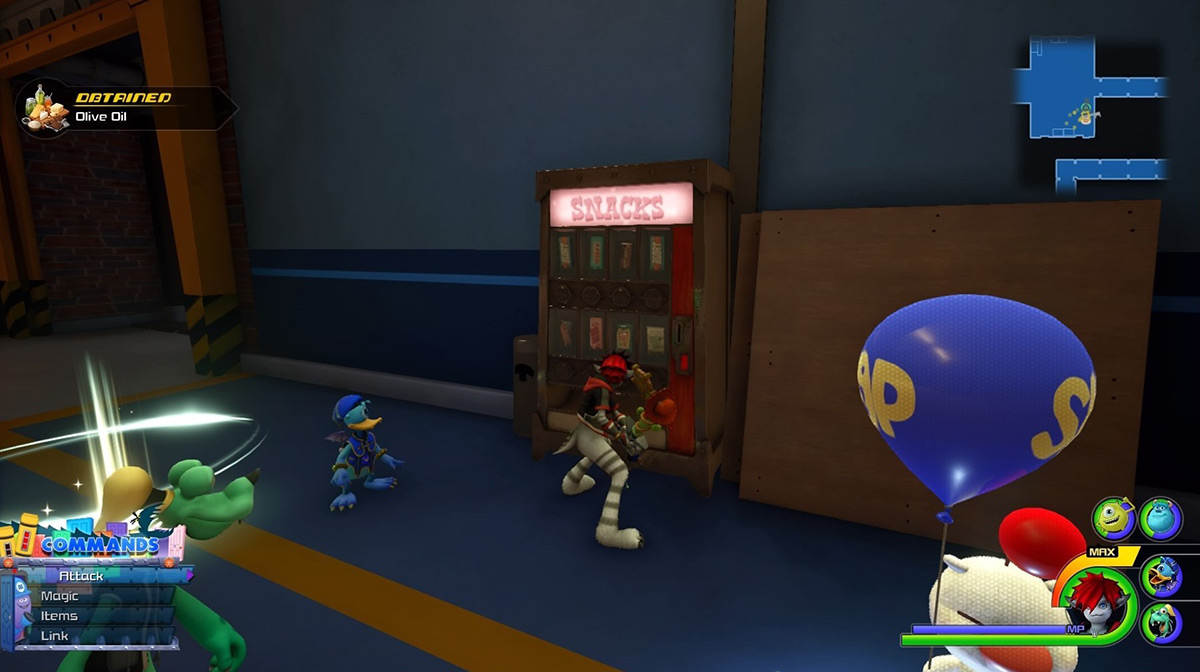 Get more Olive Oil from the vending machine near the Accessway save point / Kingdom Hearts 3