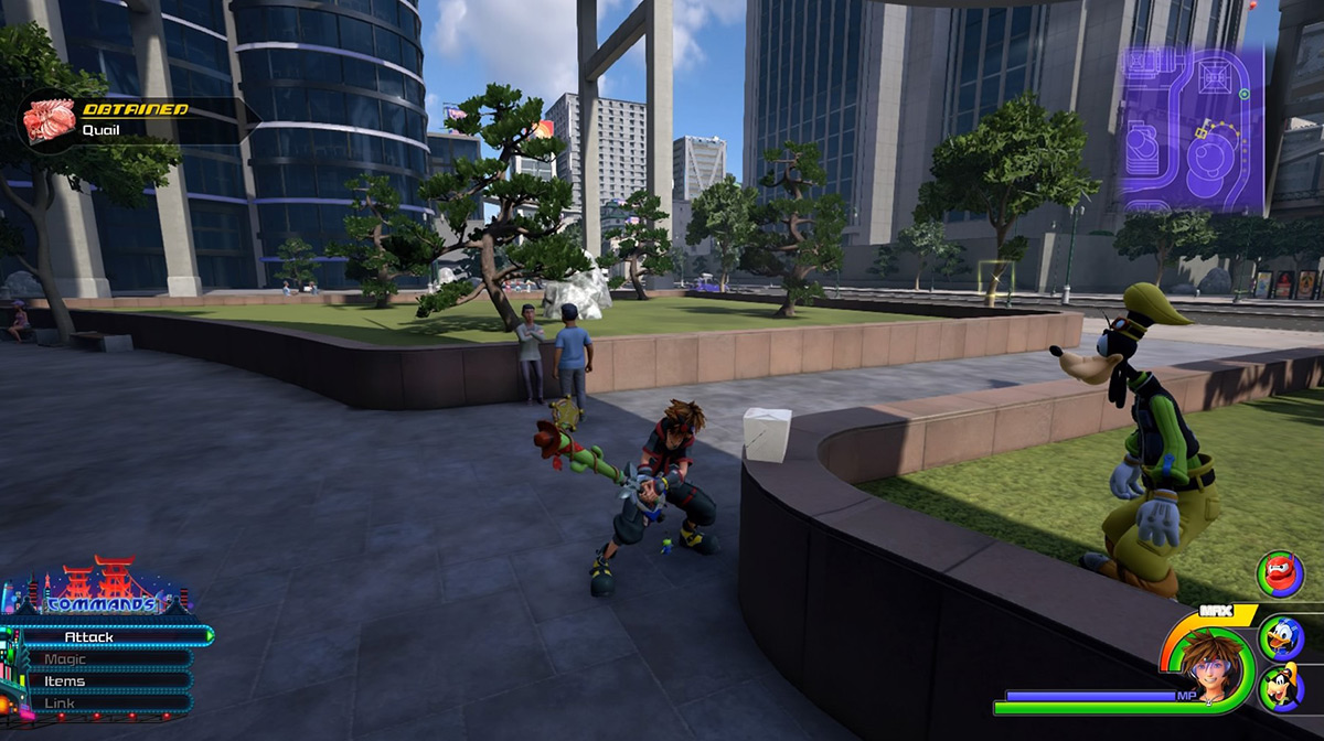 Hit the lunch box under the circular building for a chance to get Quail / Kingdom Hearts 3