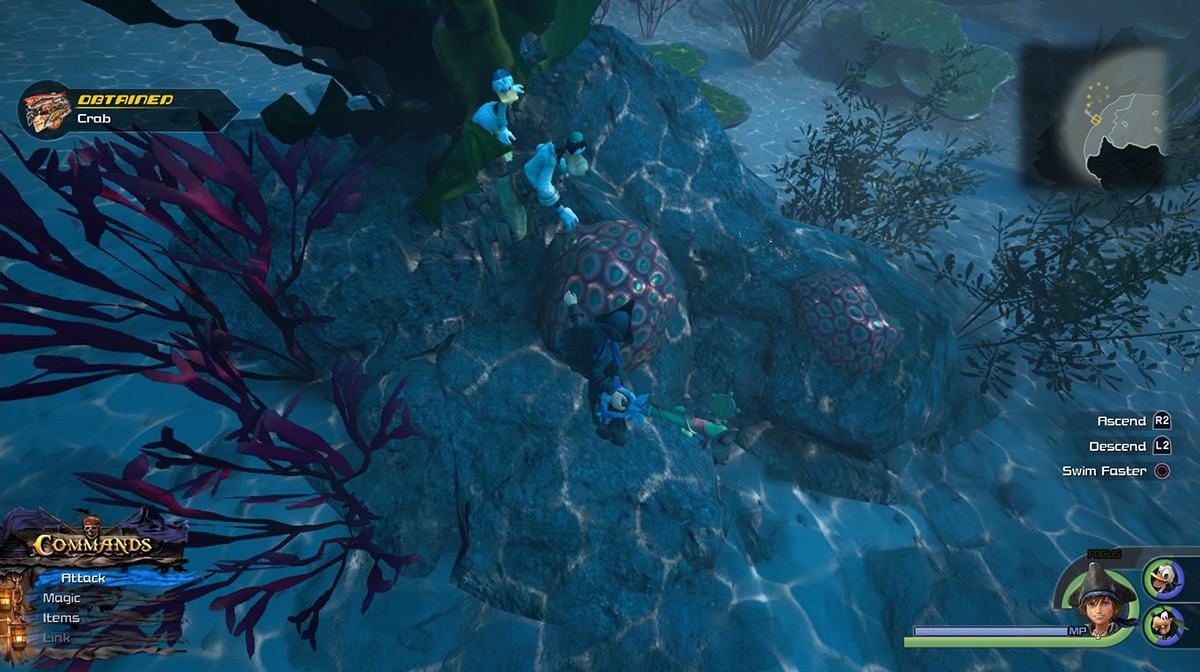 Find Crabs from the underwater areas around Horseshoe Island / Kingdom Hearts 3